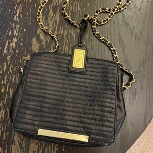 Badgley Mischka Nora Nappa Quilted Black Leather Shoulder Bag, Used